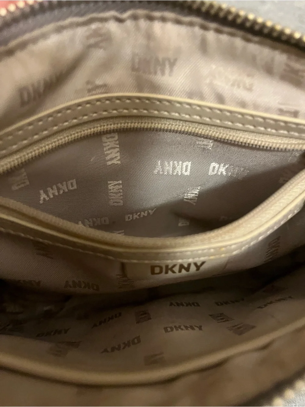 DKNY Taupe Crossbody Shoulder Bag with Gold Chain Detail